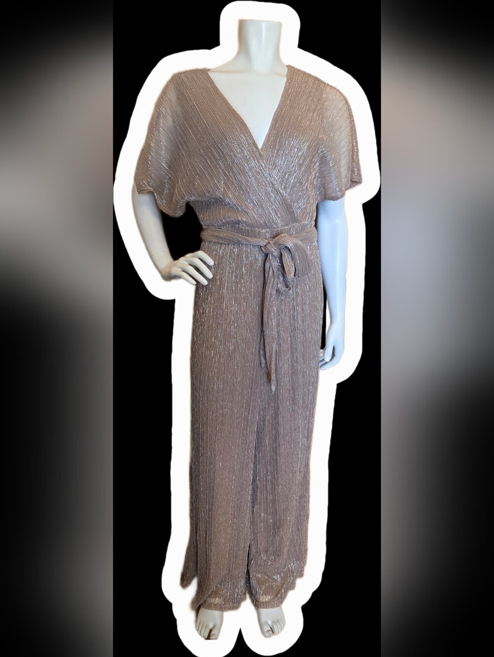Le Chateau Metallic Taupe Wide-Leg Jumpsuit
